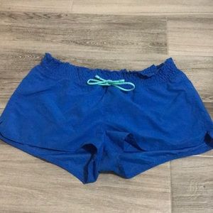 Old Navy blue swim shorts with teal tie